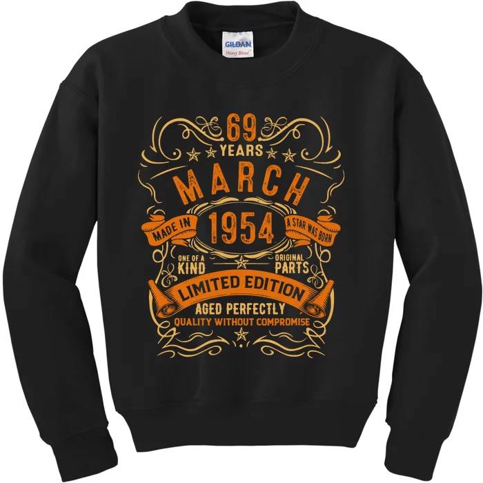 Vintage 69th Birthday March 1954 Birthday Kids Sweatshirt