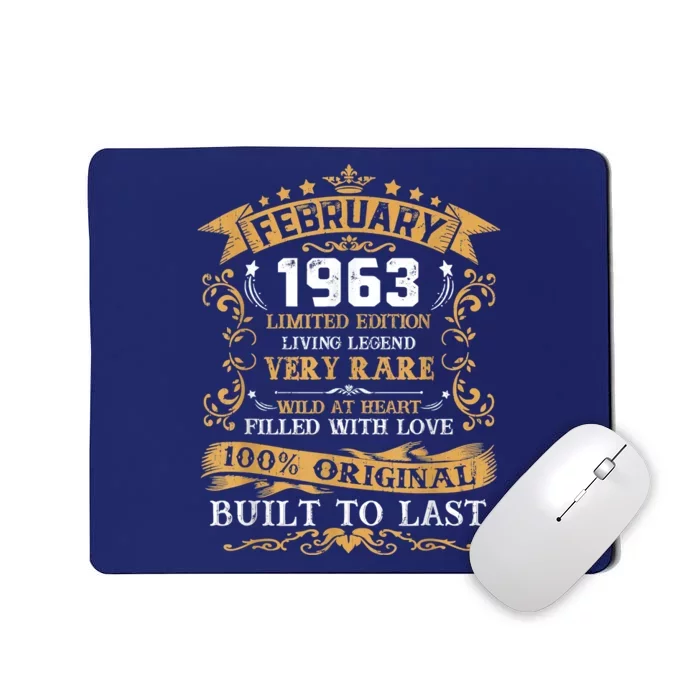 Vintage 60th Birthday February 1963 60 Years Old Mousepad