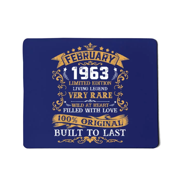 Vintage 60th Birthday February 1963 60 Years Old Mousepad