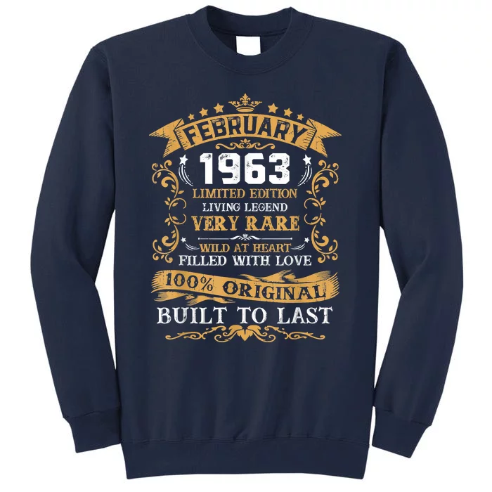 Vintage 60th Birthday February 1963 60 Years Old Tall Sweatshirt