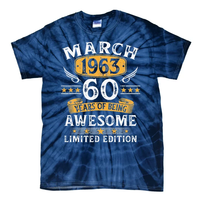 Vintage 60 Year Old Gift 60th Birthday For March 1963 Tie-Dye T-Shirt