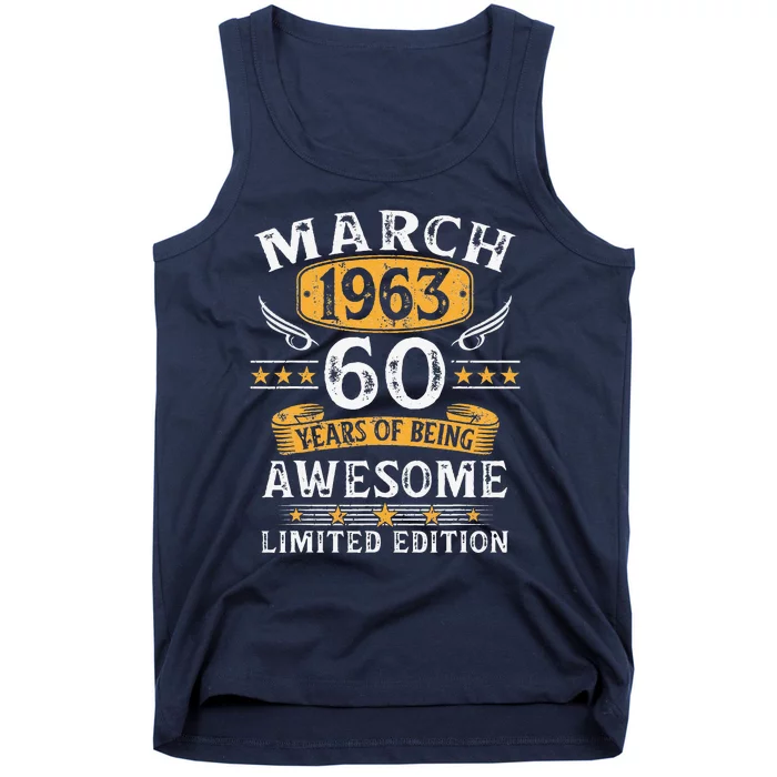 Vintage 60 Year Old Gift 60th Birthday For March 1963 Tank Top