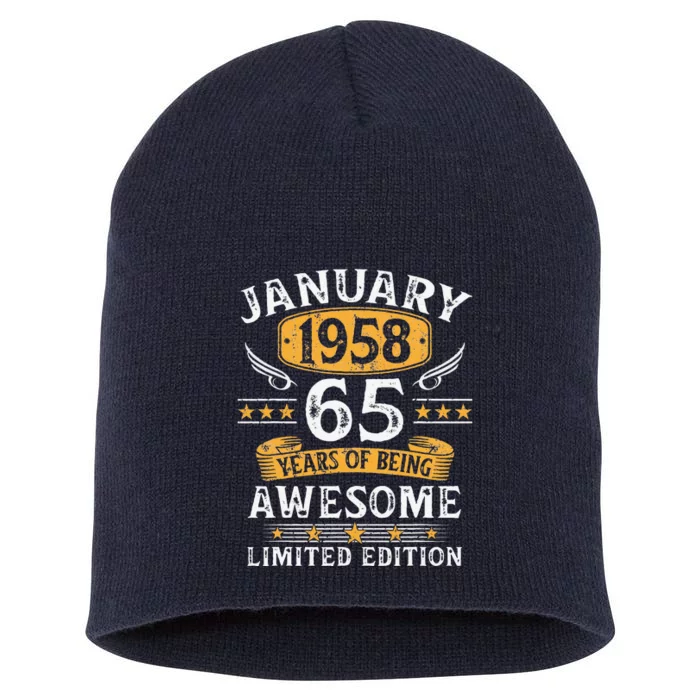 Vintage 65 Year Old Gift 65th Birthday For January 1958 Cute Short Acrylic Beanie