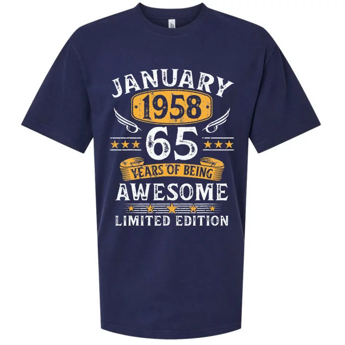 Vintage 65 Year Old Gift 65th Birthday For January 1958 Cute Sueded Cloud Jersey T-Shirt