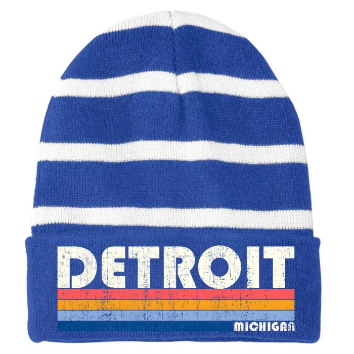 Vintage 70s 80s Style Detroit Mi Great Gift Striped Beanie with Solid Band