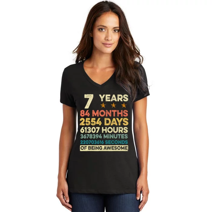 Vintage 7th Birthday Gift 7 Years Old 84 Months Women's V-Neck T-Shirt