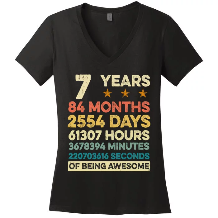 Vintage 7th Birthday Gift 7 Years Old 84 Months Women's V-Neck T-Shirt