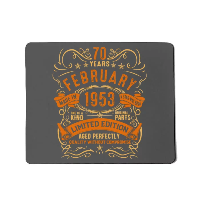 Vintage 70th Birthday February 1953 Birthday Mousepad