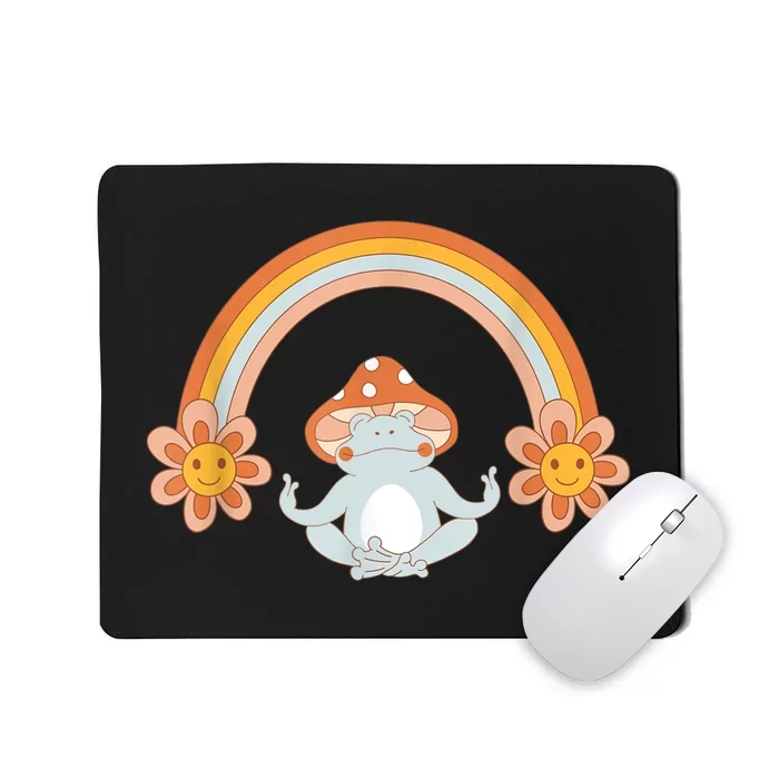 Vintage 70s Happy Hippy Meditating Frog Rainbow Graphic Mousepad