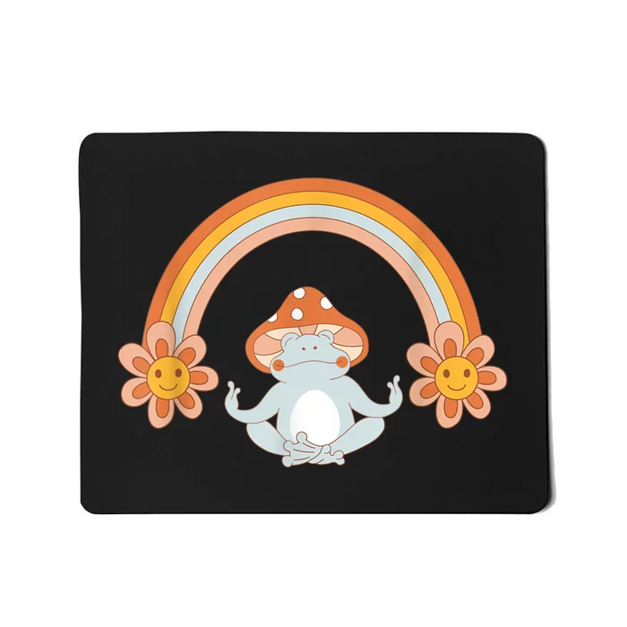 Vintage 70s Happy Hippy Meditating Frog Rainbow Graphic Mousepad