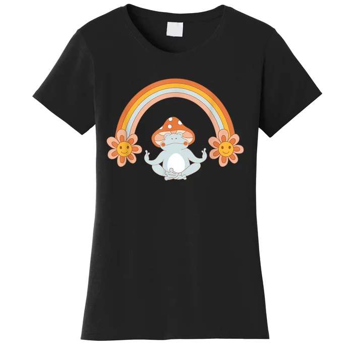 Vintage 70s Happy Hippy Meditating Frog Rainbow Graphic Women's T-Shirt