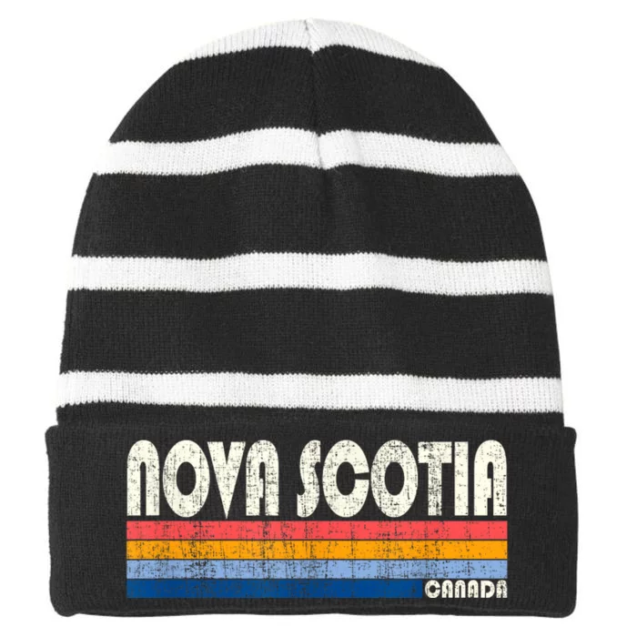 Vintage 70s Nova Scotia Canada Striped Beanie with Solid Band