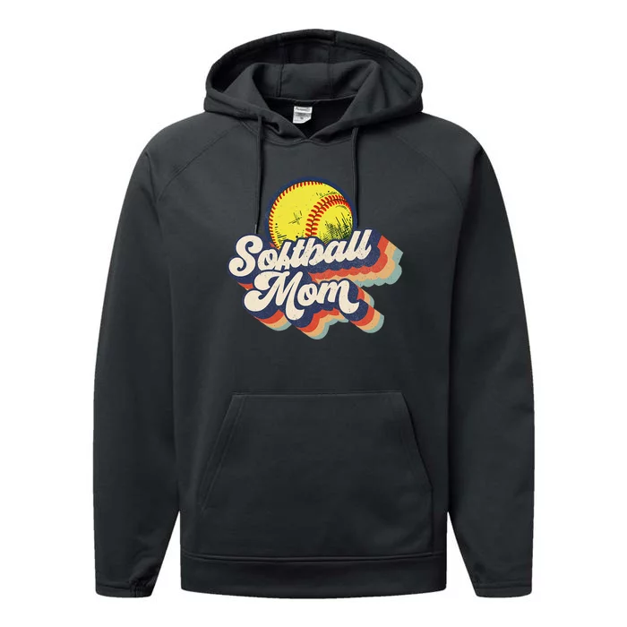 Vintage 70s Style Design Softball Mom Performance Fleece Hoodie