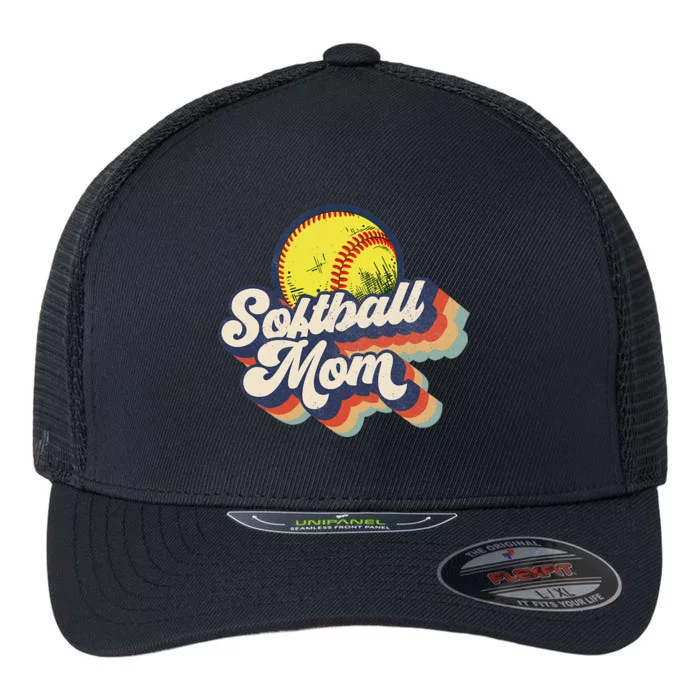 Vintage 70s Style Design Softball Mom Flexfit Unipanel Trucker Cap