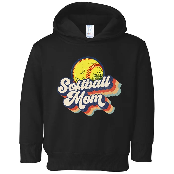 Vintage 70s Style Design Softball Mom Toddler Hoodie