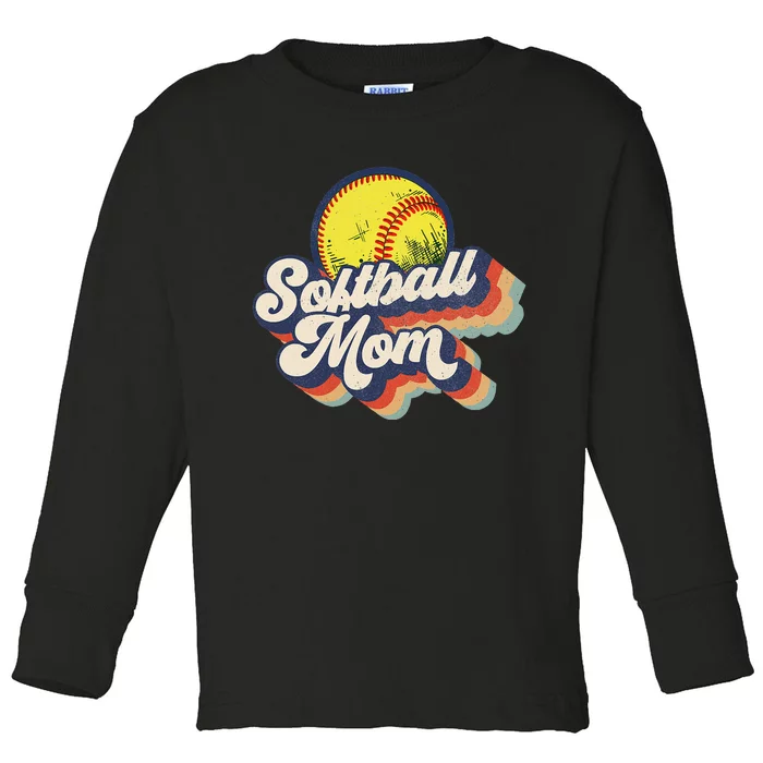 Vintage 70s Style Design Softball Mom Toddler Long Sleeve Shirt