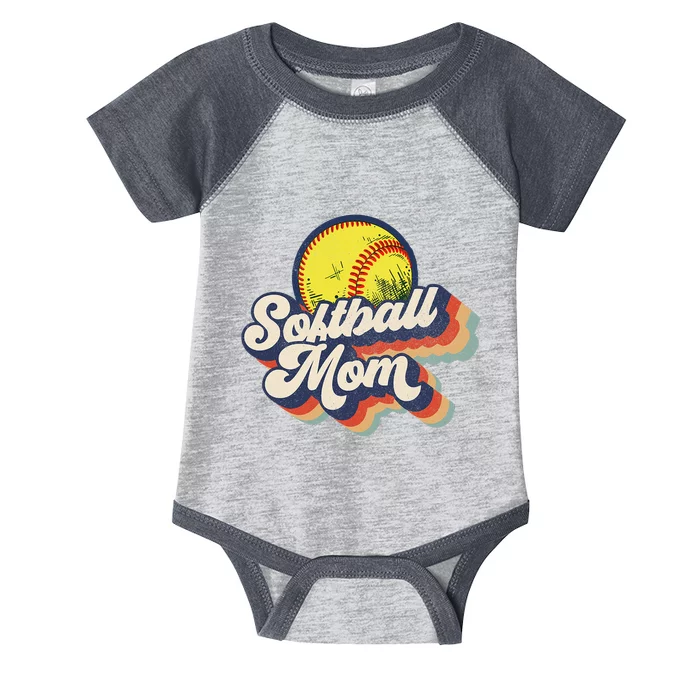 Vintage 70s Style Design Softball Mom Infant Baby Jersey Bodysuit