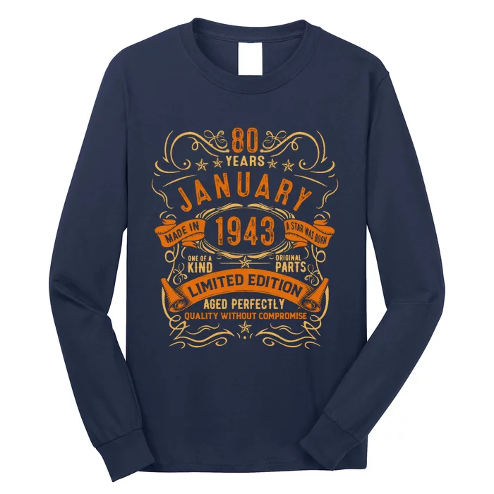 Vintage 80th Birthday January 1943 Birthday Long Sleeve Shirt