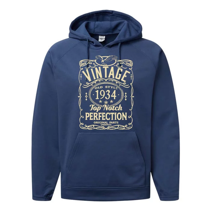 Vintage 89th Birthday top notch 1934 Performance Fleece Hoodie