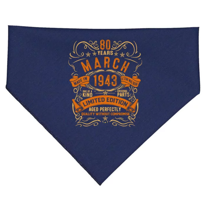 Vintage 80th Birthday March 1943 Birthday USA-Made Doggie Bandana