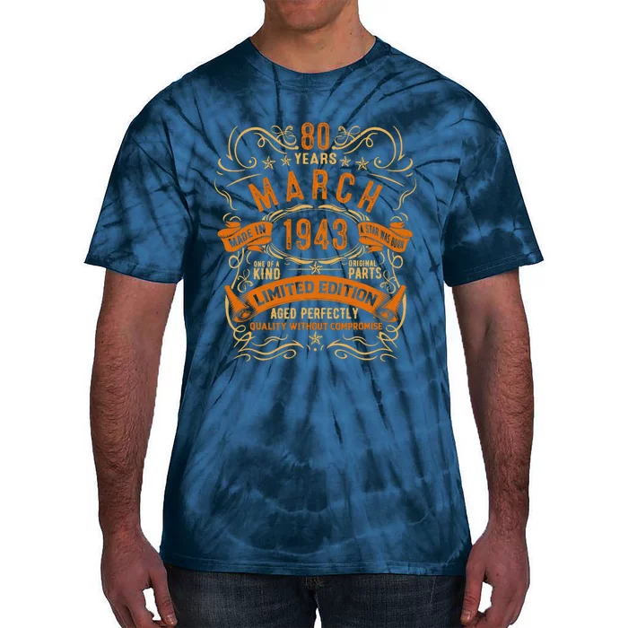 Vintage 80th Birthday March 1943 Birthday Tie-Dye T-Shirt