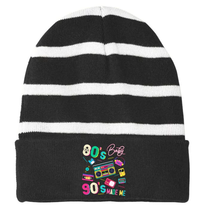 Vintage 80S Baby 90S Made Me Retro 1980s Nostalgia 1990s Striped Beanie with Solid Band