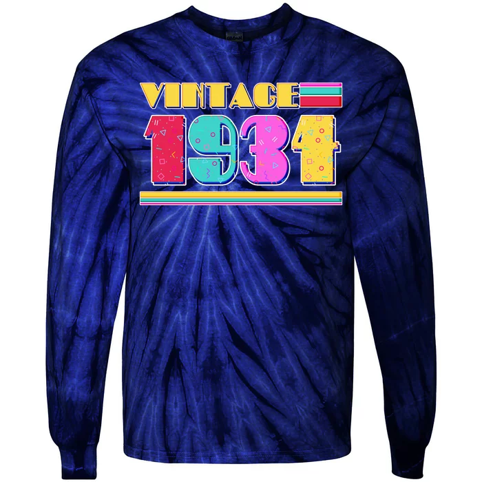 Vintage 80s Colors 1934 90th Birthday Tie-Dye Long Sleeve Shirt