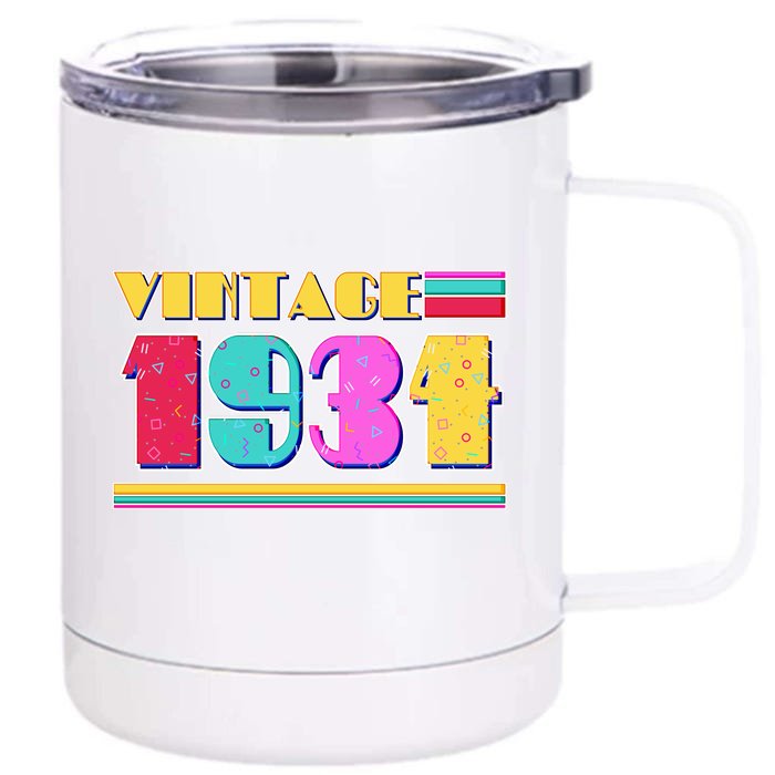 Vintage 80s Colors 1934 90th Birthday Front & Back 12oz Stainless Steel Tumbler Cup