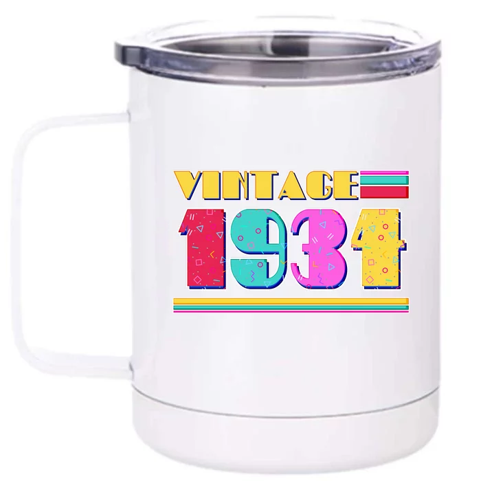 Vintage 80s Colors 1934 90th Birthday Front & Back 12oz Stainless Steel Tumbler Cup