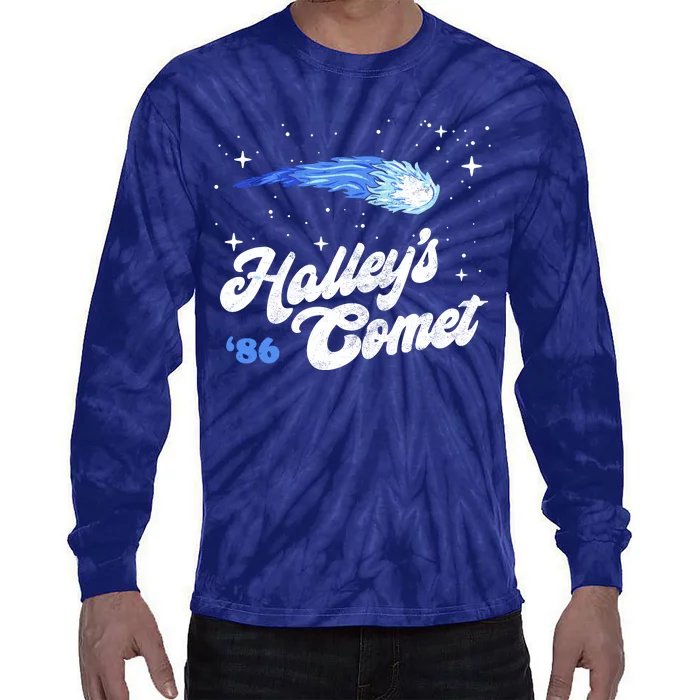 Vintage 80S HalleyS Comet Retro Space Lover Distressed Tie-Dye Long Sleeve Shirt