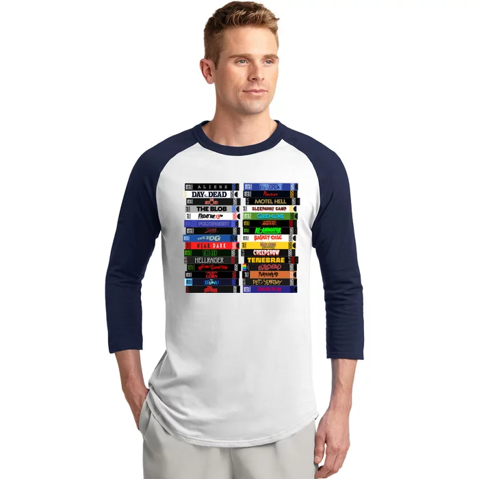 Vhs 80s Horror Movie Stacks Baseball Sleeve Shirt