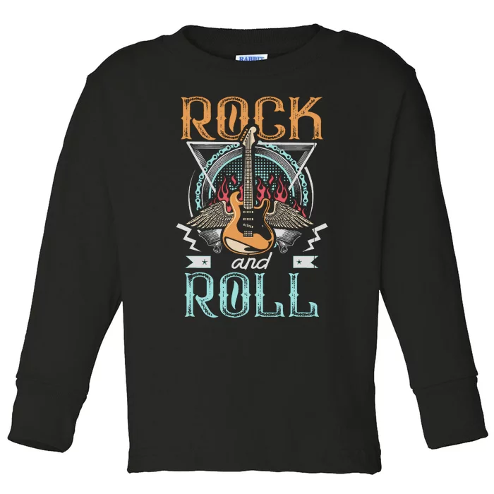 Vintage 80s Rock & Roll Music Guitar Wings Toddler Long Sleeve Shirt