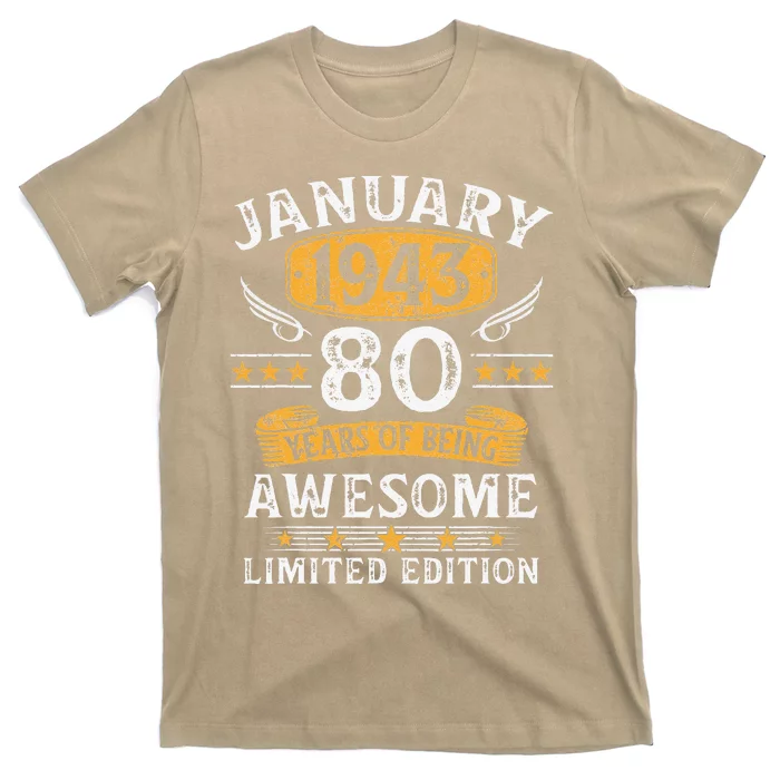 Vintage 80 Year Old Gift 80th Birthday For January 1943 Cute T-Shirt