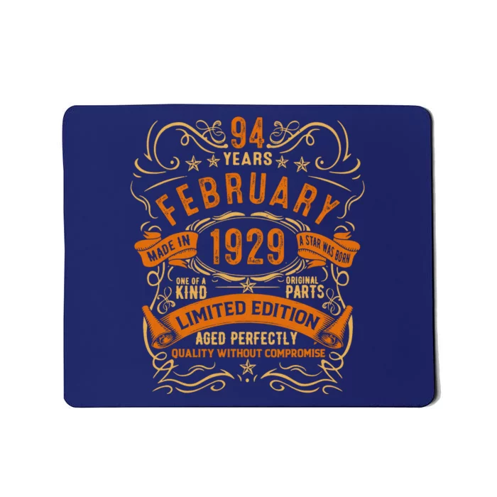 Vintage 94th Birthday February 1929 Birthday Mousepad