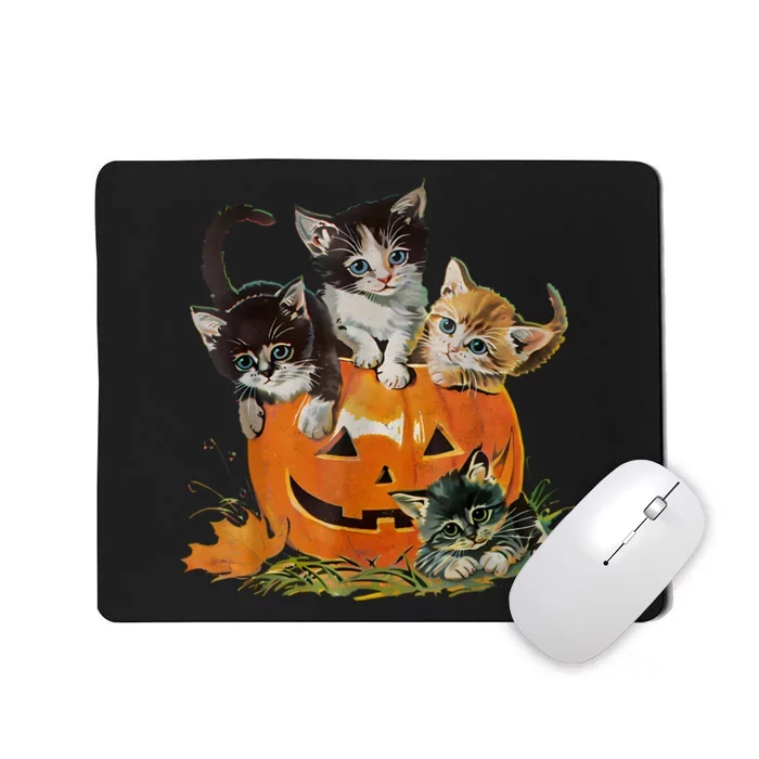 Vintage 90s Cat Pumpkin Halloween Retro Floral Spooky Season Mousepad