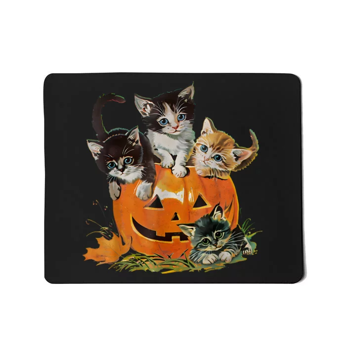 Vintage 90s Cat Pumpkin Halloween Retro Floral Spooky Season Mousepad