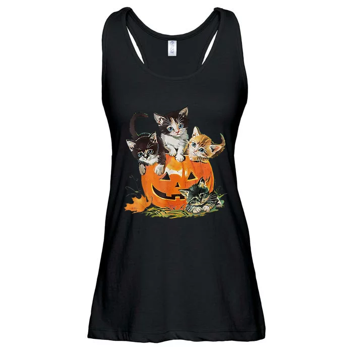 Vintage 90s Cat Pumpkin Halloween Retro Floral Spooky Season Ladies Essential Flowy Tank