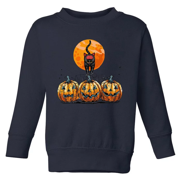 Vintage 90s Cat Pumpkin Halloween Retro Floral Spooky Season Toddler Sweatshirt