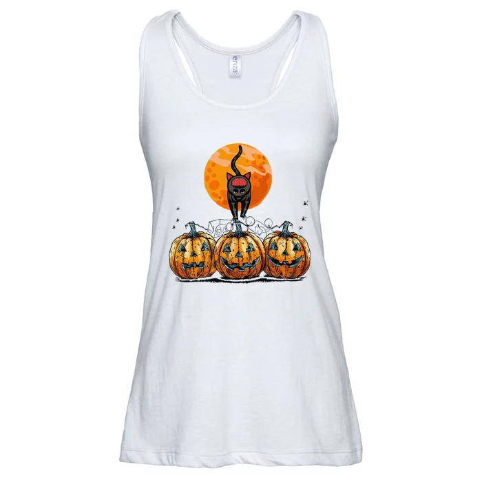 Vintage 90s Cat Pumpkin Halloween Retro Floral Spooky Season Ladies Essential Flowy Tank