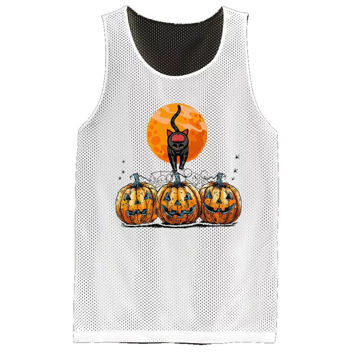 Vintage 90s Cat Pumpkin Halloween Retro Floral Spooky Season Mesh Reversible Basketball Jersey Tank