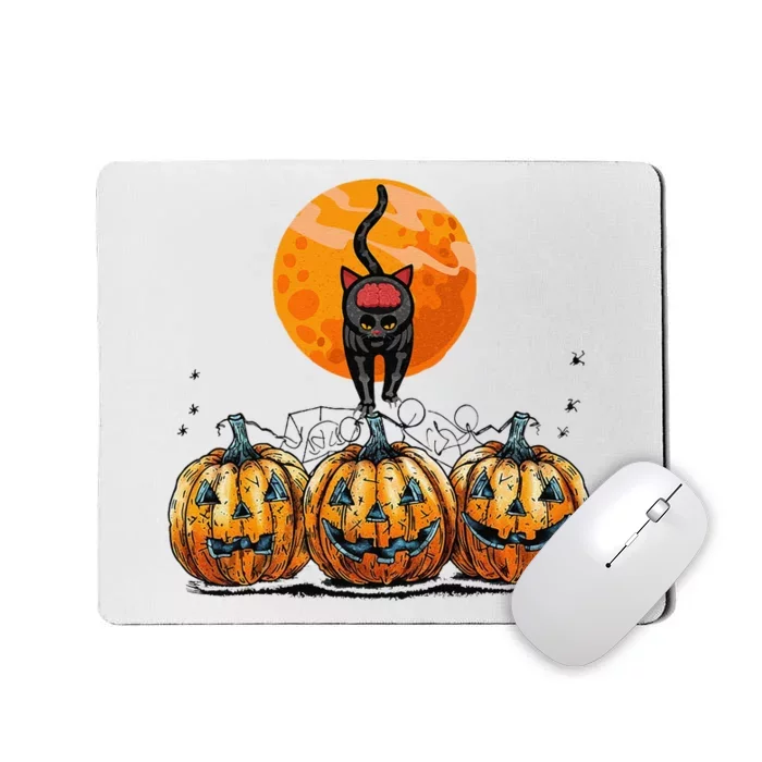 Vintage 90s Cat Pumpkin Halloween Retro Floral Spooky Season Mousepad