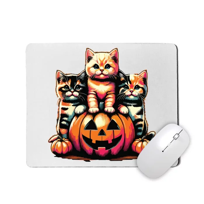 Vintage 90s Cats Kittens Pumpkin Halloween Spooky Season Mousepad