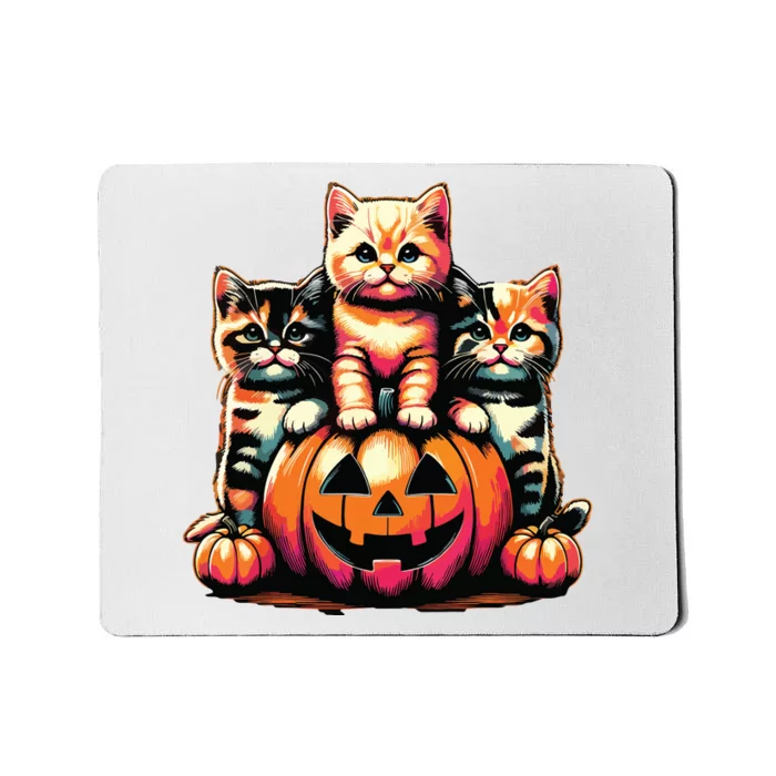 Vintage 90s Cats Kittens Pumpkin Halloween Spooky Season Mousepad