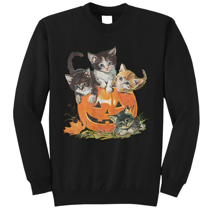 Vintage 90s Cat Pumpkin Halloween Retro Floral Spooky Season Sweatshirt