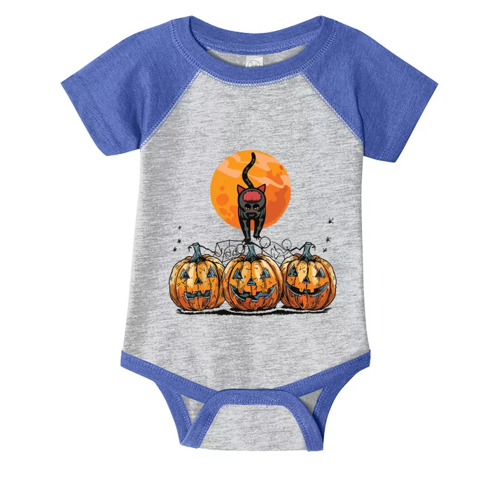 Vintage 90s Cat Pumpkin Halloween Retro Floral Spooky Season Infant Baby Jersey Bodysuit