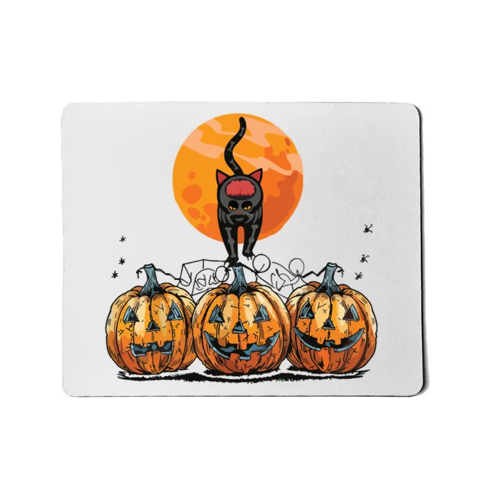 Vintage 90s Cat Pumpkin Halloween Retro Floral Spooky Season Mousepad