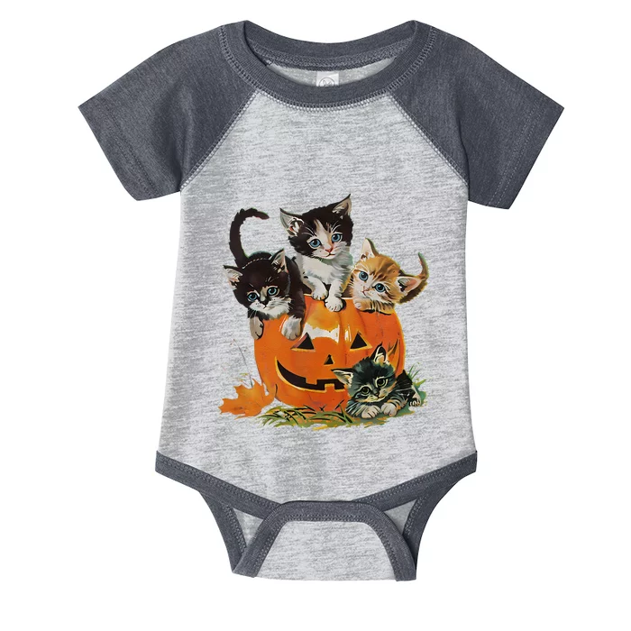 Vintage 90s Cat Pumpkin Halloween Retro Floral Spooky Season Gift Infant Baby Jersey Bodysuit