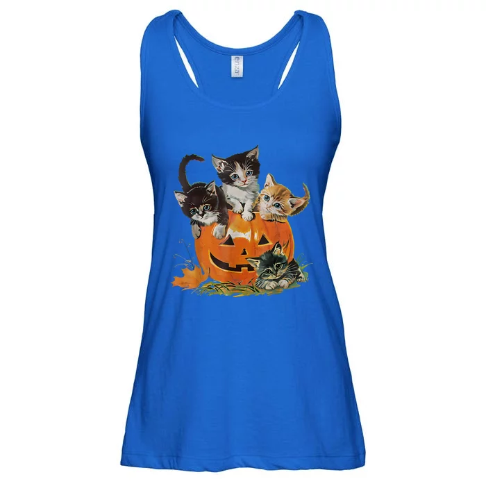 Vintage 90s Cat Pumpkin Halloween Retro Floral Spooky Season Gift Ladies Essential Flowy Tank