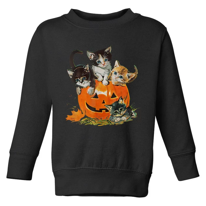 Vintage 90s Cat Pumpkin Halloween Retro Floral Spooky Season Toddler Sweatshirt