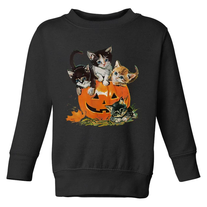 Vintage 90s Cat Pumpkin Halloween Retro Floral Spooky Season Toddler Sweatshirt